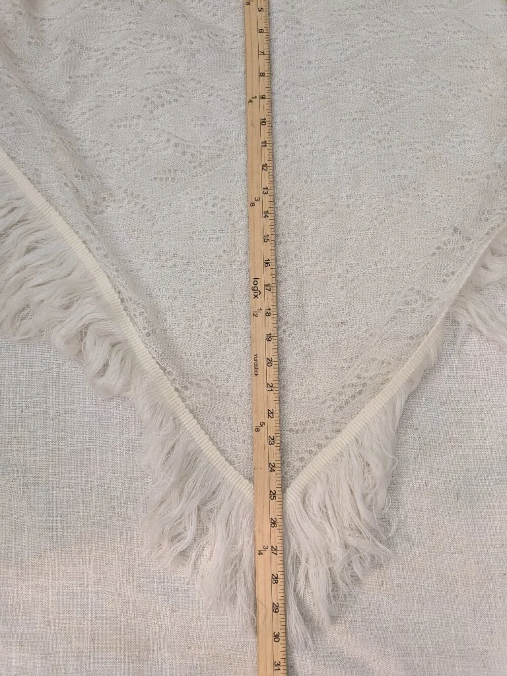 Vintage Desco Cream Shawl with Fringe - Japan